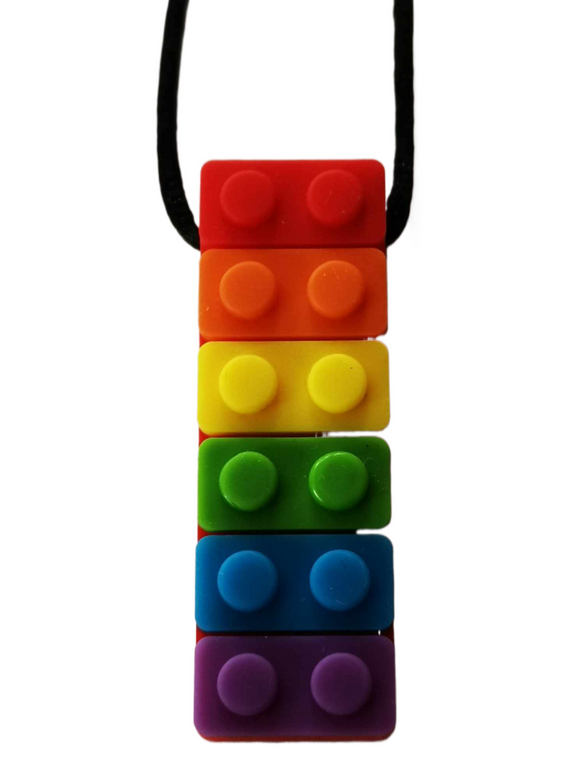 Chewelry Sensory Chew Necklace Brick / Block Style Rainbow Single
