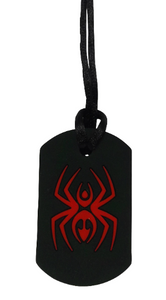 Sensory Chew Necklace Chewelry Dog Tag Style Autism ADHD ASD Biting Child Baby Teething Chewy Toy Children Red Spider on Black Single Pack